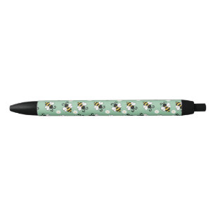 Stylo Noir Petites abeilles mignonnes et fleurs marguerites m