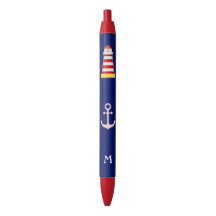 Phare nautique et ancre sur fond bleu