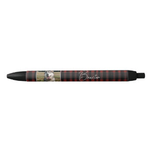 Stylo Noir Photo Rustique rouge et noir Plaid Motif