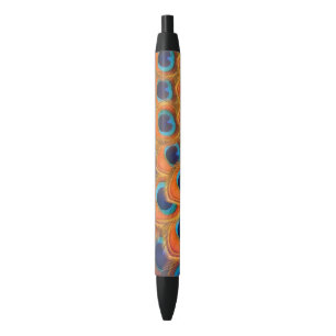 Stylo Noir Pic bleu orange Glam Boho Plumes