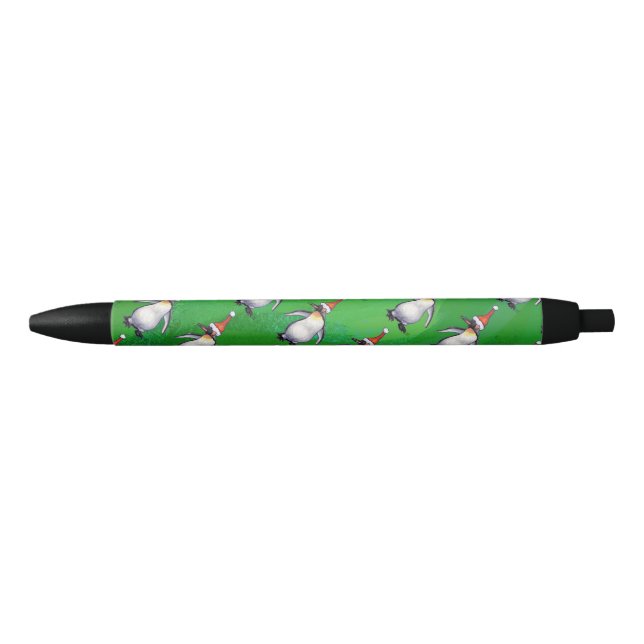 Stylo Noir Pingouin à Santa Hat Motif sur Vert (Devant)