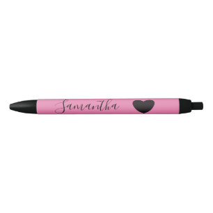 Stylo Noir Pink Black Heart Nom personnalisé