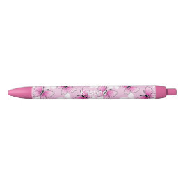 Stylo Noir Pink Butterfly Cute Kawaii Personalized Pen