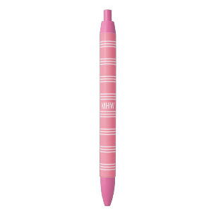 Stylo Noir Pink Stripes monogrammes personnalisés