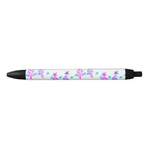 Stylo Noir Pink violet doodé noël arbre étoiles vacances pa