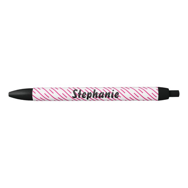 Stylo Noir Pink White Stripes Art Personnalisé Nom Cute Cadea (Devant)