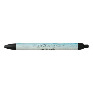 Stylo Noir Plage Été Écriture Bleue Personnalisée Élégante