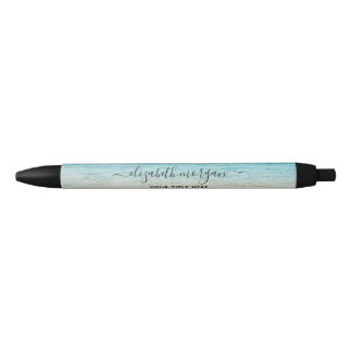Stylo Noir Plage Été Personnalisé Bleu Script Élégant