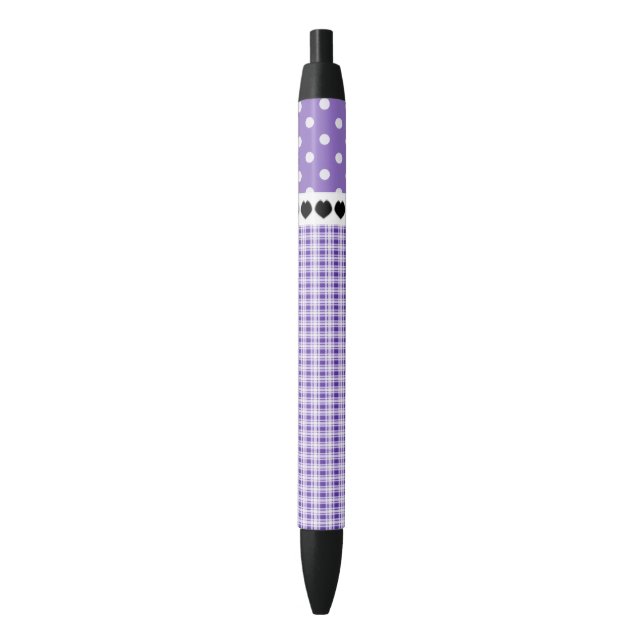 Stylo Noir Plaid violet et Pois (devant Vertical)