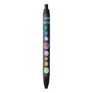Stylo Noir Planètes spatiales étoiles lune galaxie nom person