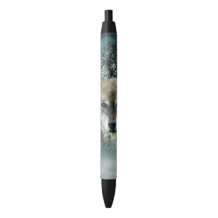 Stylo Noir Pleine lune de loup en brouillard