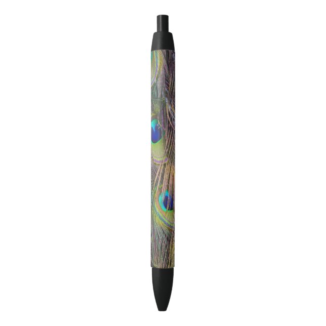 Stylo Noir Plumes de paon (devant Vertical)