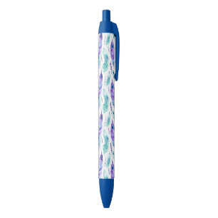 Stylo Noir Plumes de paon violet turquoise