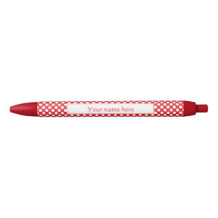 Stylo Noir Pointe Polka blanche et rouge personnalisée