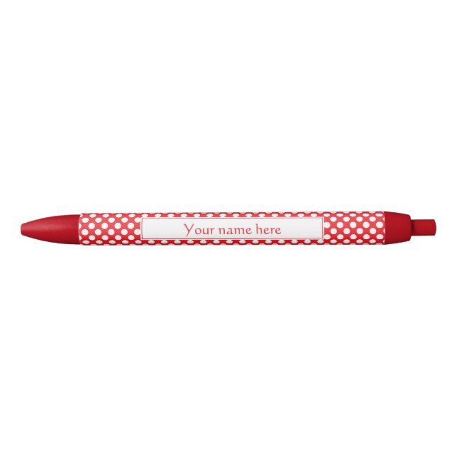 Stylo Noir Pointe Polka blanche et rouge personnalisée (Devant)