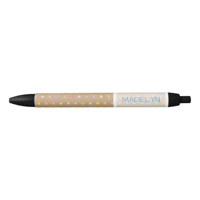 Stylo Noir Points Personnalisés Faux Rustic Brown Kraft Textu (Devant)