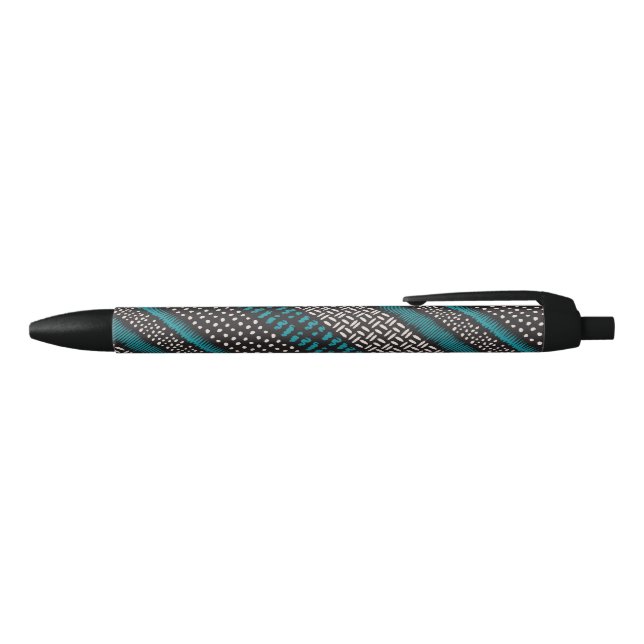 Stylo Noir Points Turquoises noirs Zigzags Motif (Haut)