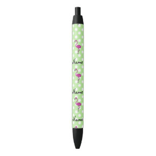 Stylo Noir Pois nommé personnalisé de vert de flamant