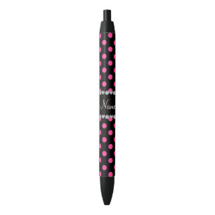 Stylo Noir Pois rose noir nommé personnalisé