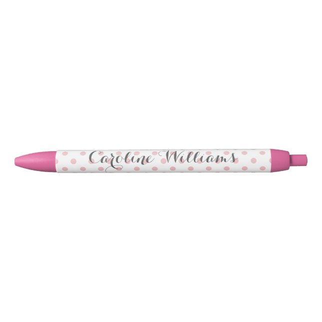 Stylo Noir Pois roses personnalisés (Devant)