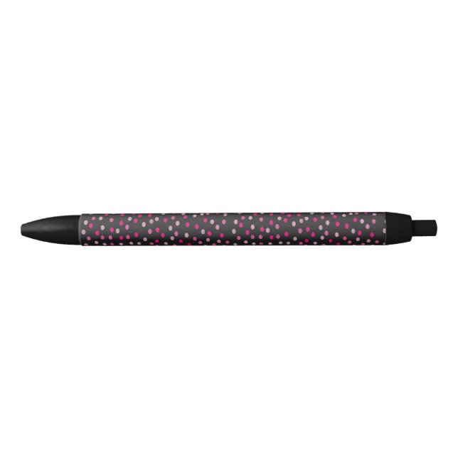 Stylo Noir Pois roses sur noir (Devant)