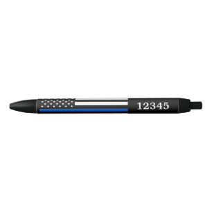 Stylo Noir Police Ligne Bleue Mince Numéro d'insigne person