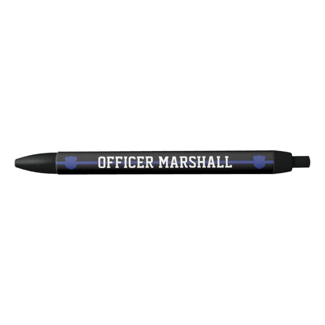 Stylo Noir Policier personnalisé Ligne Bleue Mince (Devant)