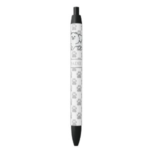 Stylo Noir Pomeranian Blanc Chien de Dessin Animé Mignon & No