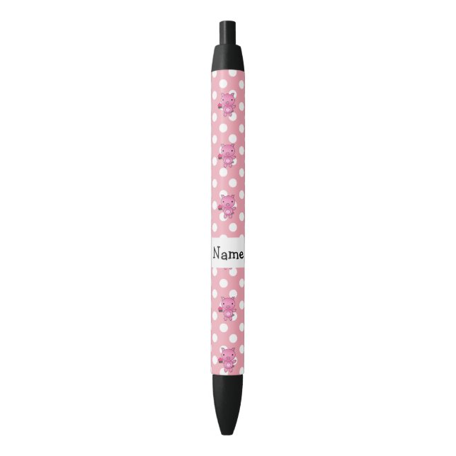 Stylo Noir Porc de nom personnalisé avec pois de cupcake (devant Vertical)