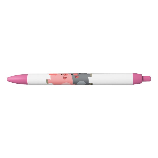 Stylo Noir Porcs de cartons noirs et blancs mignons (Devant)