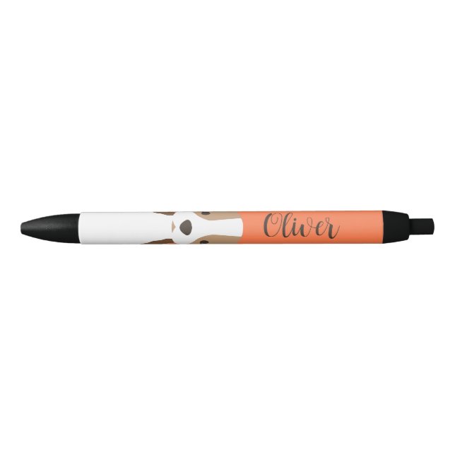 Stylo Noir Portrait de chien marron et blanc mignon (Devant)