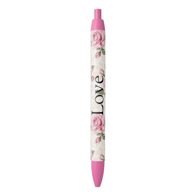 Stylo Noir Pretty Pink Roses (devant Vertical)