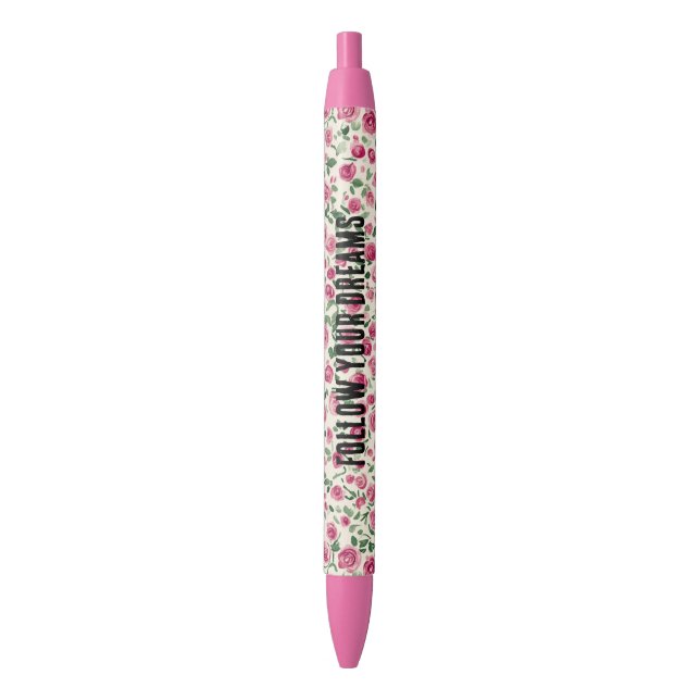 Stylo Noir Pretty Pink Roses (devant Vertical)