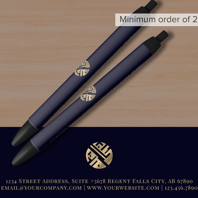 Stylo Noir Promo du logo bleu or de la Marine (Créateur téléchargé)