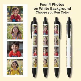 Stylo Noir Quatre photos de 4 Carrés en blanc sur noir