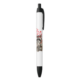 Stylo Noir Raccoon mignon soufflant Baisers Amour Coeurs Drôl