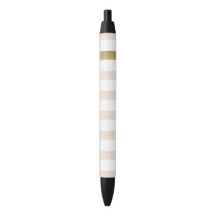Stylo Noir Rayures d'or blanc de pêche