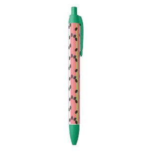 Stylo Noir Rayures et graines de pastèque Fruit Vert Rose