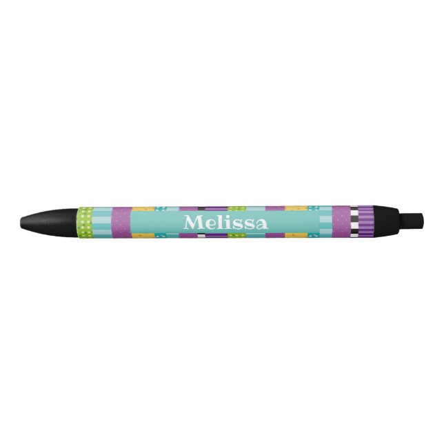 Stylo Noir Rayures et points Personnalisés (Devant)