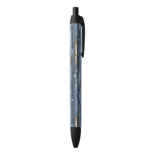 Stylo Noir Rayures Points Or Bleu