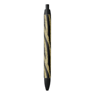 Stylo Noir Rayures scintillantes de zèbre de noir d'or