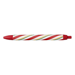 Stylo Noir Red Green & Gold Sucre de canne Stripes Noël