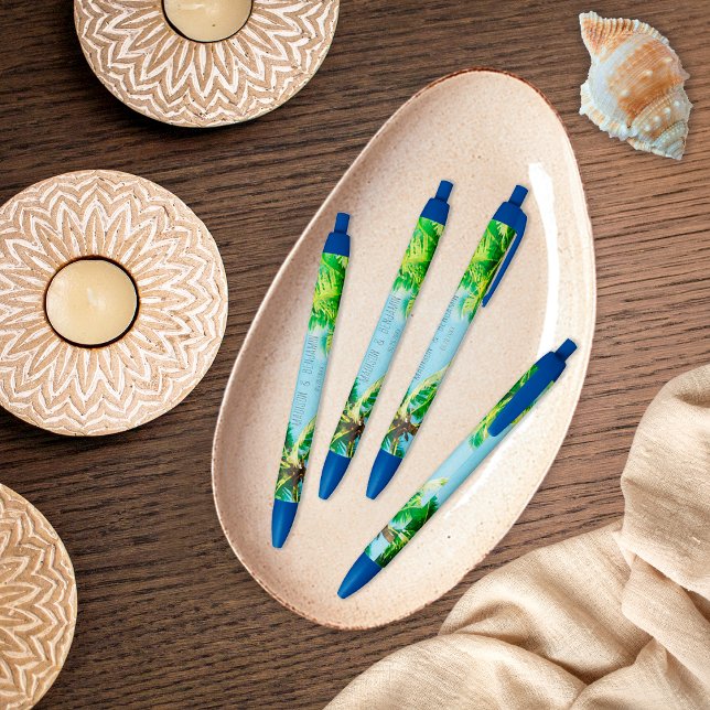 Stylo Noir Retro Beach Mariage Tropical Thème Fête Favoriser (Créateur téléchargé)