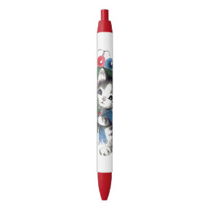 Stylo Noir Rétro chat vintage de vacances de Noël