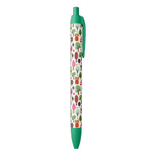 Stylo Noir rétro motif de hibou d'arbre rose de feuille