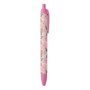 Stylo Noir Rétro motif floral mignon