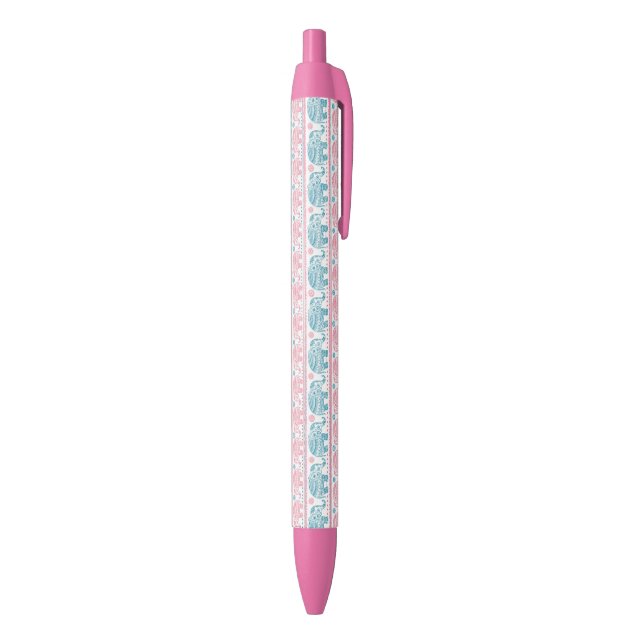 Stylo Noir Rose et motif ethnique turquoise d'éléphant (Bas (Vertical))