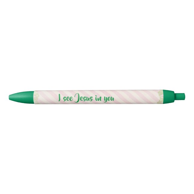 Stylo Noir Rose et Vert; je vois Jésus en Toi (Devant)