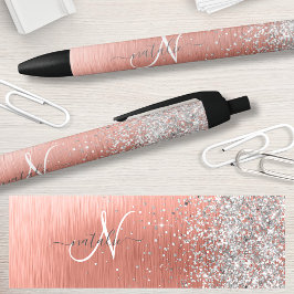 Stylo Noir Rose Gold brossé Parties scintillant métallique No