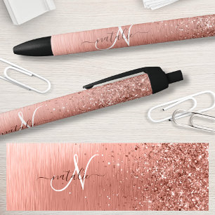 Stylo Noir Rose Gold brossé Parties scintillant métallique No